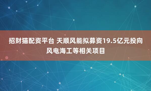 招财猫配资平台 天顺风能拟募资19.5亿元投向风电海工等相关项目